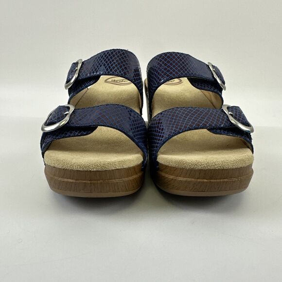 Dansko Sophie Sandal Blue Purple Snakeskin Leather Double Buckle Womens 38 7.5 - Picture 3 of 14
